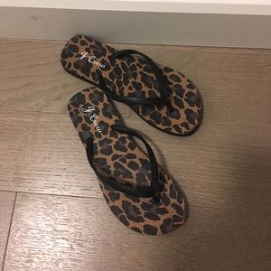 J.Crew black and leopard flip flops. Size 5